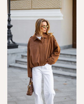 128 Бомбер з замши з складками