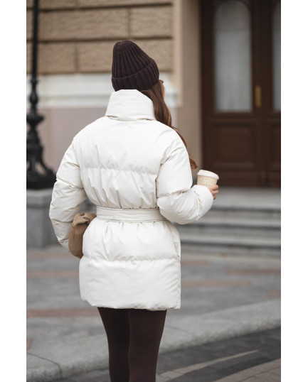 19 Пуховик подовжений з шалевим коміром з поясом