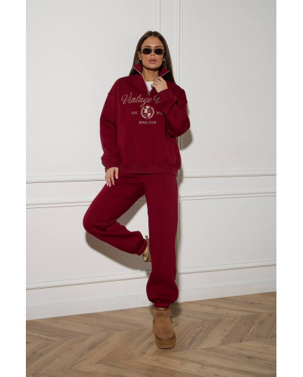 60/1 спортивний костюм на флісі з вишивкою, кофта з блискавкою з коротким комірцем і штанами на резинці