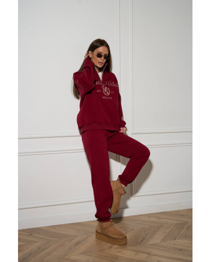 60/1 спортивний костюм на флісі з вишивкою, кофта з блискавкою з коротким комірцем і штанами на резинці