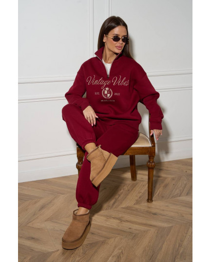 60/1 спортивний костюм на флісі з вишивкою, кофта з блискавкою з коротким комірцем і штанами на резинці