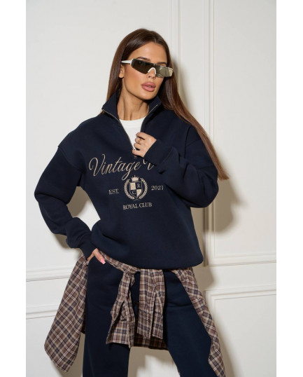 60/1 спортивний костюм на флісі з вишивкою кофта з блискавкою з коротким комірцем і штанами на резинці