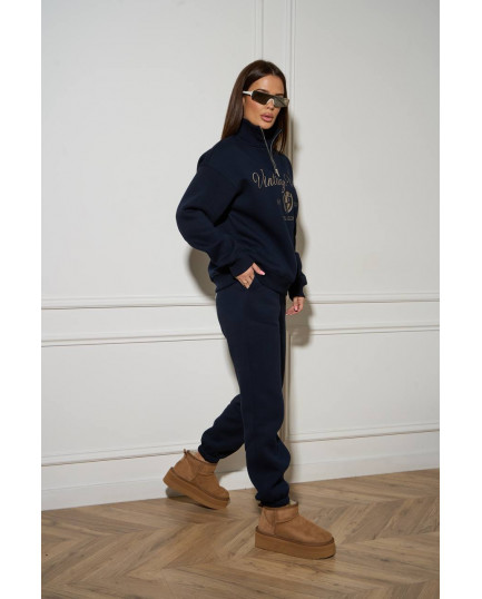 60/1 спортивний костюм на флісі з вишивкою кофта з блискавкою з коротким комірцем і штанами на резинці