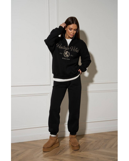 60/1 спортивний костюм на флісі з вишивкою кофта з блискавкою з коротким комірцем і штанами на резинці