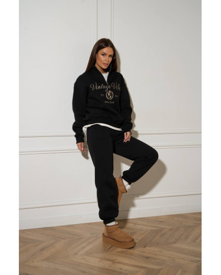 60/1 спортивний костюм на флісі з вишивкою кофта з блискавкою з коротким комірцем і штанами на резинці