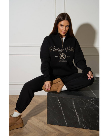 60/1 спортивний костюм на флісі з вишивкою кофта з блискавкою з коротким комірцем і штанами на резинці