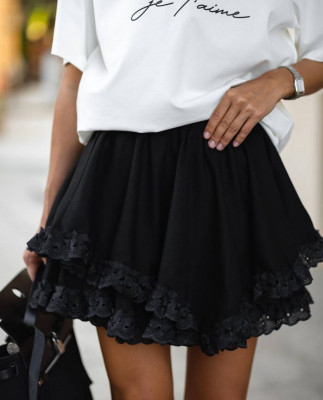 38 спідниця міні льняна з мереживом