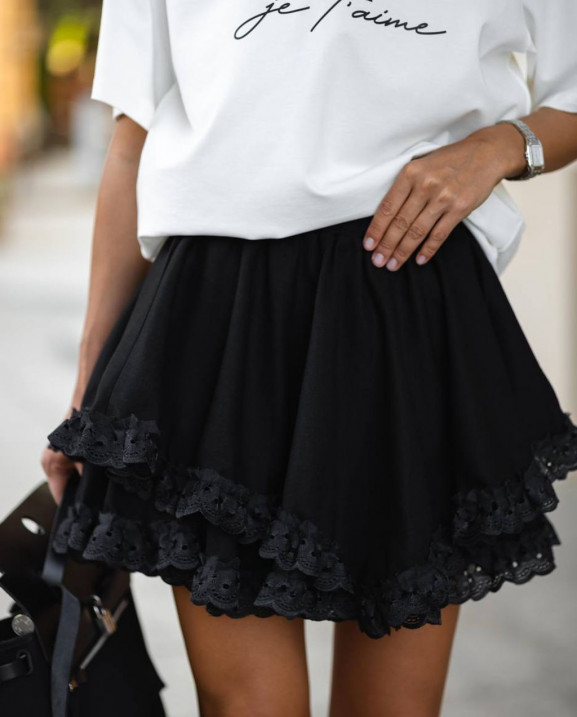 38 спідниця міні льняна з мереживом