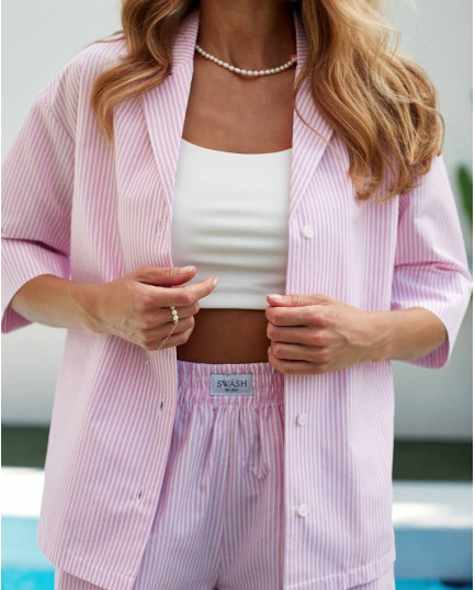 43 бавовняний костюм у смужку зі шортами