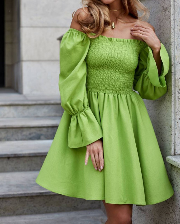 39 коротке лляне плаття на резинці