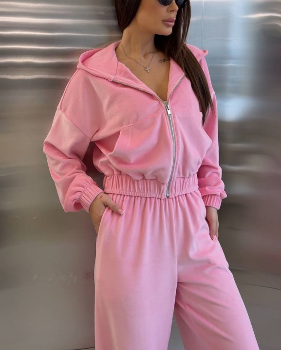 57 Велюровий Костюм із капюшоном з прямими штанами