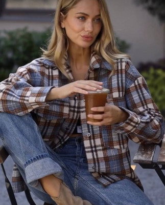 16 сорочка у клітинку байкова на кнопках