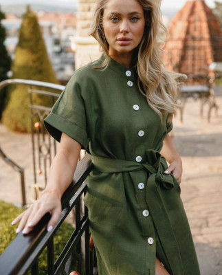 52 плаття міді лляне з ґудзиками