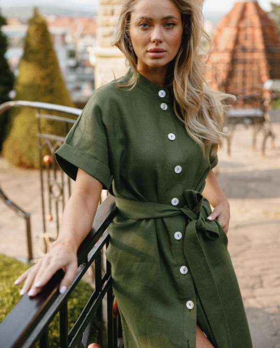 52 плаття міді лляне з ґудзиками