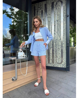 76 Костюм сорочка + шорти у смужку з довгим рукавом