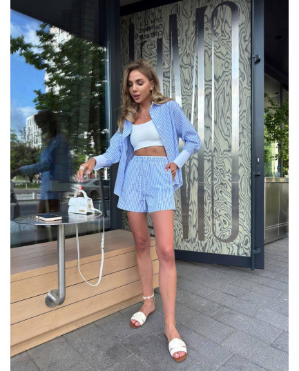 76 Костюм сорочка + шорти у смужку з довгим рукавом