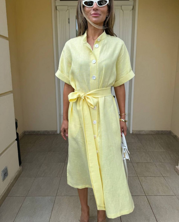 52 плаття міді лляне з ґудзиками