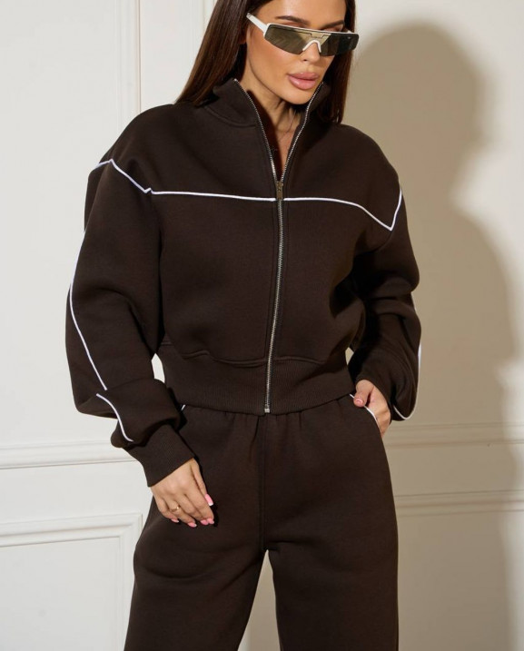 55/1 спортивний костюм на флісі з кантом котфта на блискавці зі штанами палацо