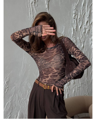 56 Леопардовий боді із сітки