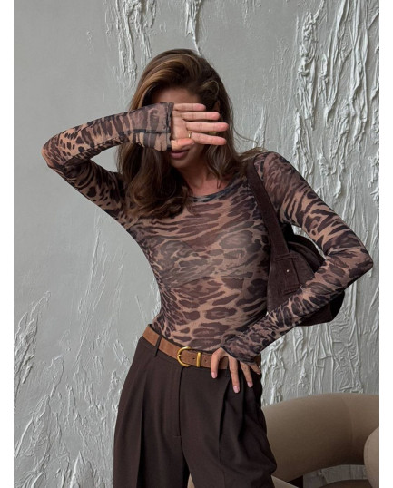 56 Леопардовий боді із сітки