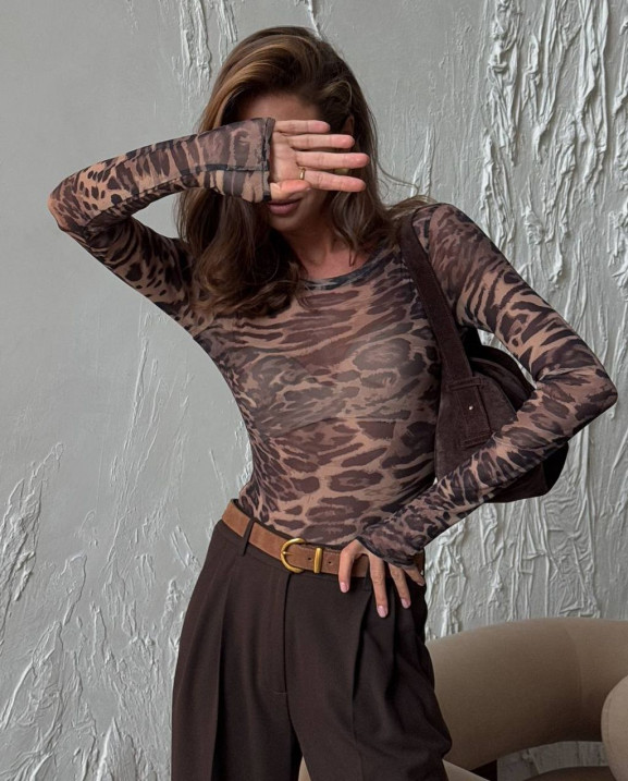 56 Леопардовий боді із сітки