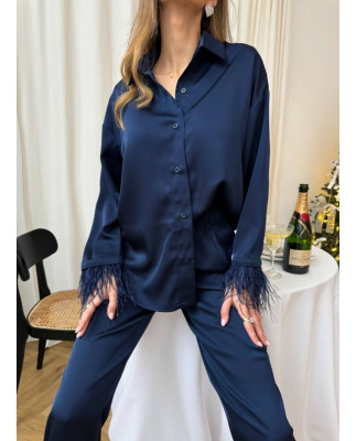 14 Вечірній сатиновий костюм із пір'ям