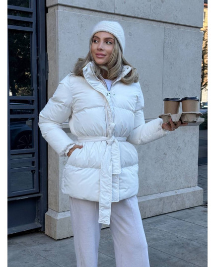 66 Пуховик з Капюшоном на блискавці водовідштовхувальний з поясом