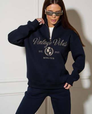 60/1 спортивний костюм на флісі з вишивкою кофта з блискавкою з коротким комірцем і штанами на резинці