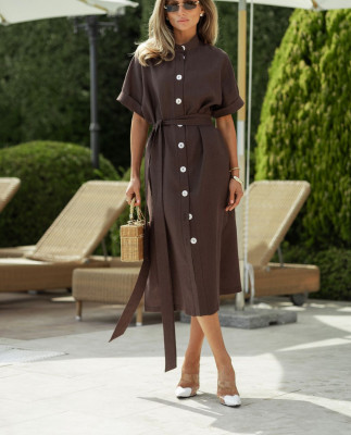 52 плаття міді лляне з ґудзиками