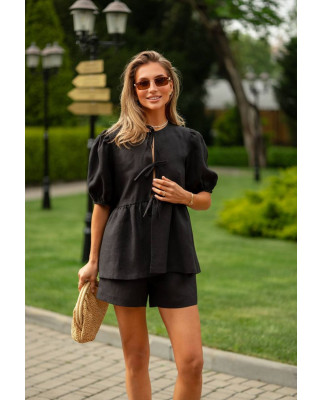 81 костюм льняний рубашка + сорчока с бантом