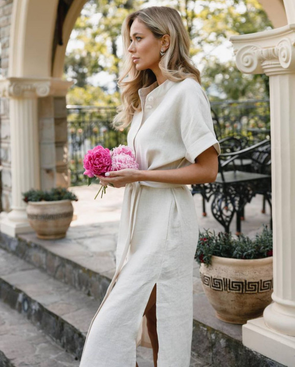 52 плаття міді лляне з ґудзиками