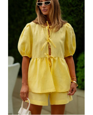 81 костюм льняний рубашка + сорчока с бантом