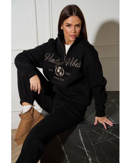 60/1 спортивний костюм на флісі з вишивкою кофта з блискавкою з коротким комірцем і штанами на резинці