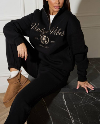 60/1 спортивний костюм на флісі з вишивкою кофта з блискавкою з коротким комірцем і штанами на резинці