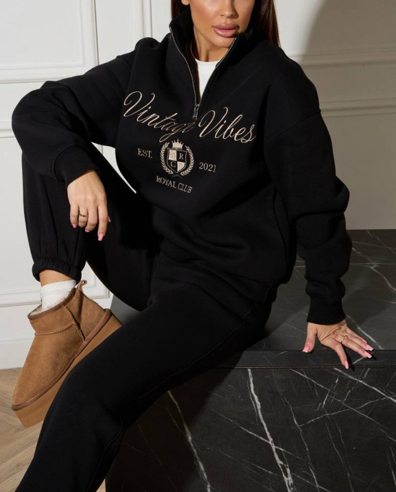 60/1 спортивний костюм на флісі з вишивкою кофта з блискавкою з коротким комірцем і штанами на резинці