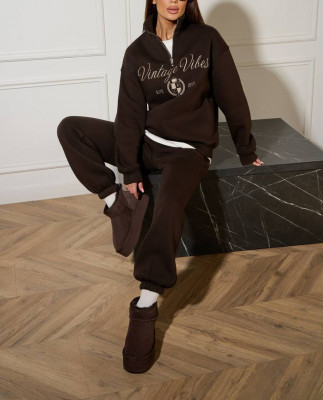 60/1 спортивний костюм на флісі з вишивкою кофта з блискавкою з коротким комірцем і штанами на резинці