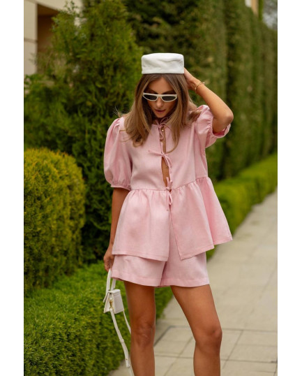 81 костюм льняний рубашка + сорчока с бантом