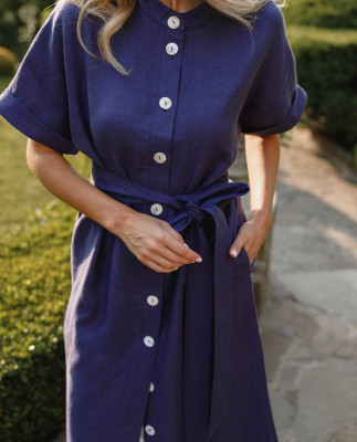 52 плаття міді лляне з ґудзиками