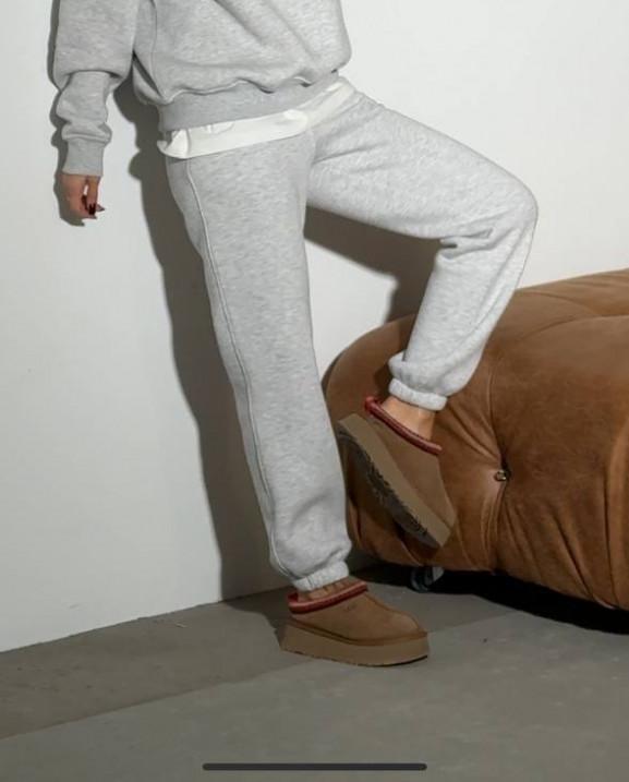 60/1 спортивний костюм на флісі з вишивкою кофта з блискавкою з коротким комірцем і штанами на резинці