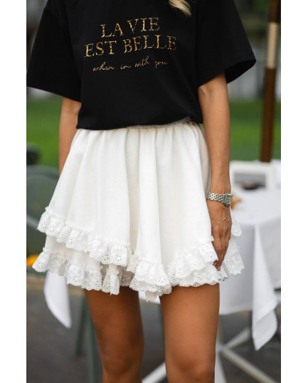 38 спідниця міні льняна з мереживом