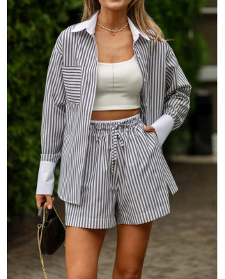 76 Костюм сорочка + шорти у смужку з довгим рукавом