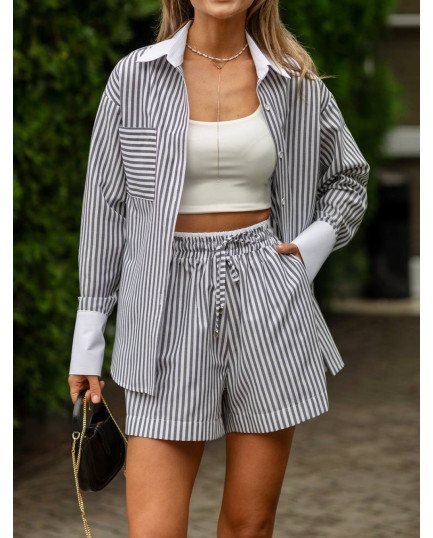 76 Костюм сорочка + шорти у смужку з довгим рукавом