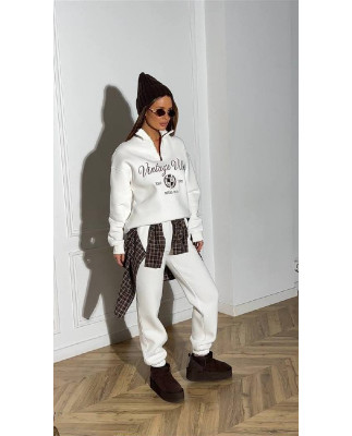 60/1 спортивний костюм на флісі з вишивкою кофта з блискавкою з коротким комірцем і штанами на резинці