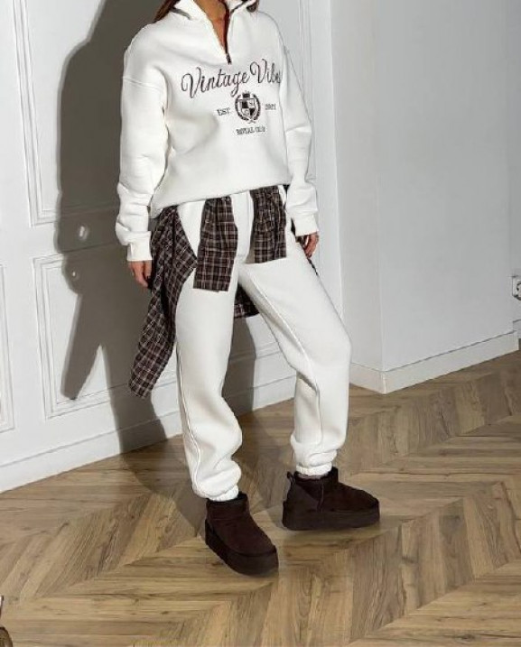 60/1 спортивний костюм на флісі з вишивкою кофта з блискавкою з коротким комірцем і штанами на резинці